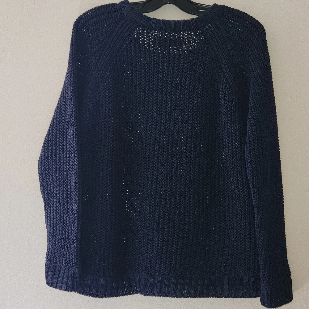 Rag & Bone Blue Cotton Shaker-stitch Raglan Sweater Size M